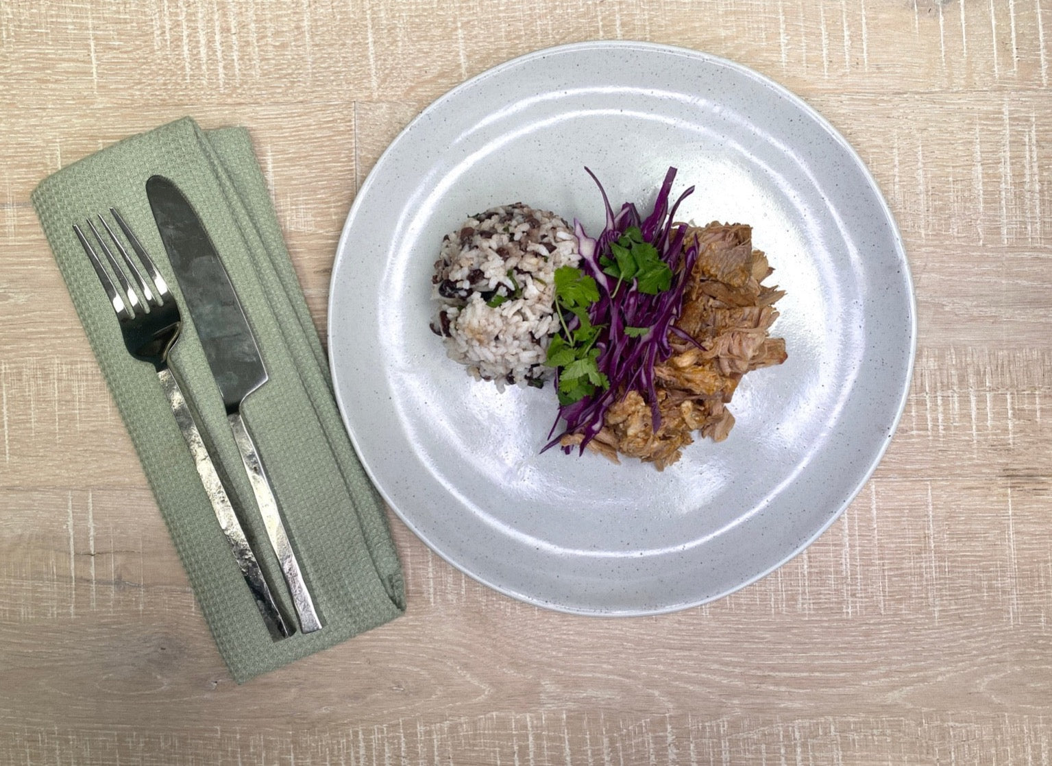 Braised Pork Carnitas w/ Cilantro Lime Rice and Beans