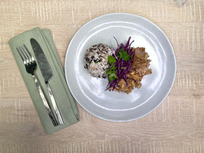Braised Pork Carnitas w/ Cilantro Lime Rice and Beans