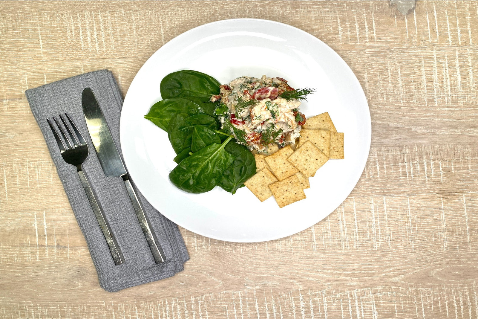 Greek Chicken Salad w/ Greens & GF Crackers