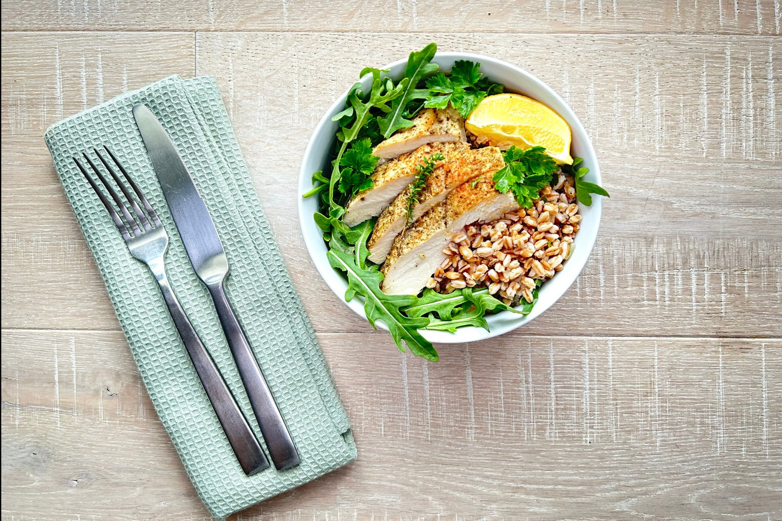 Farro Pilaf Bowl w/ Lemon Herb Chicken