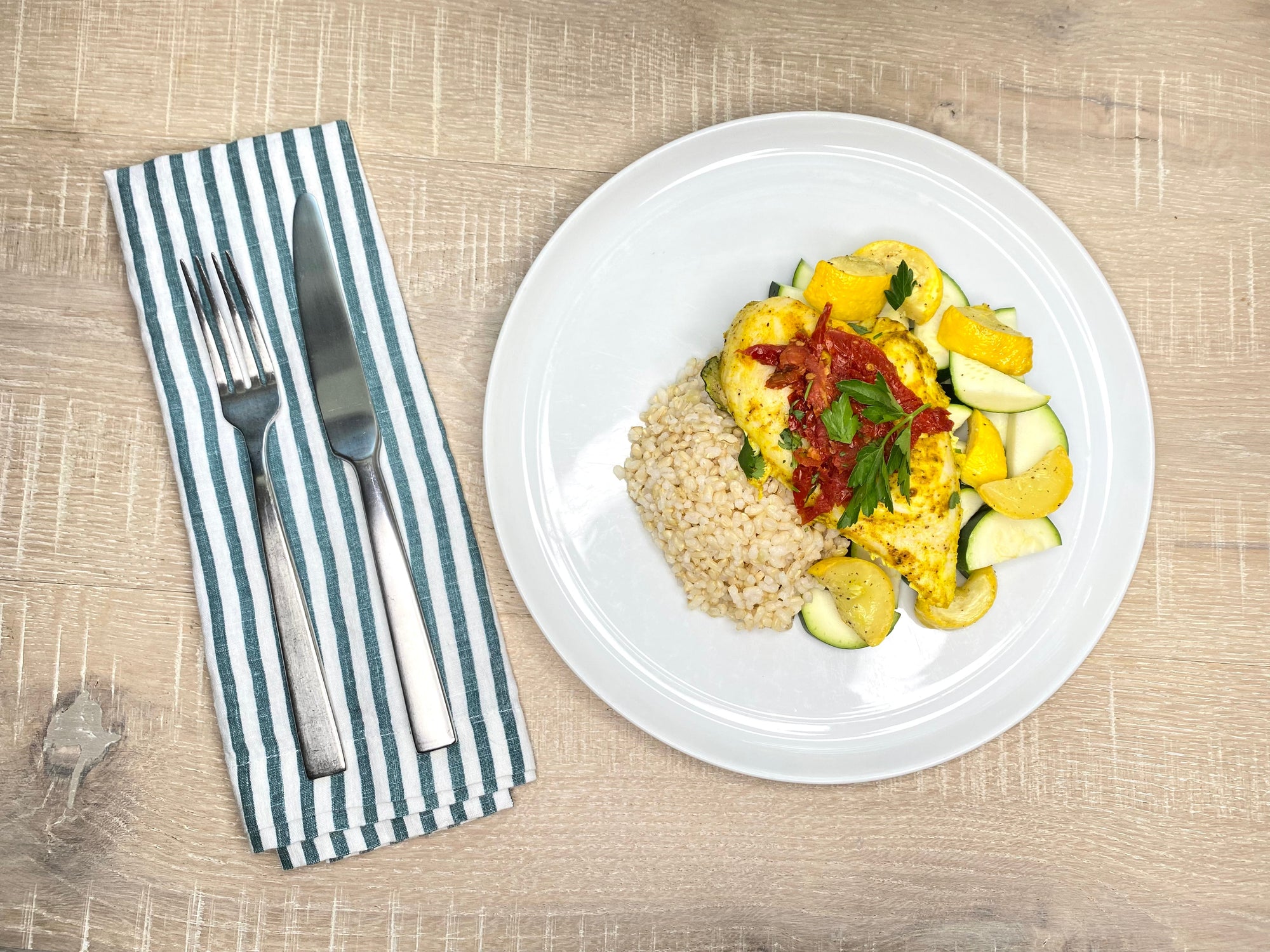 Roasted Curry Chicken & Zucchini w/ Rice