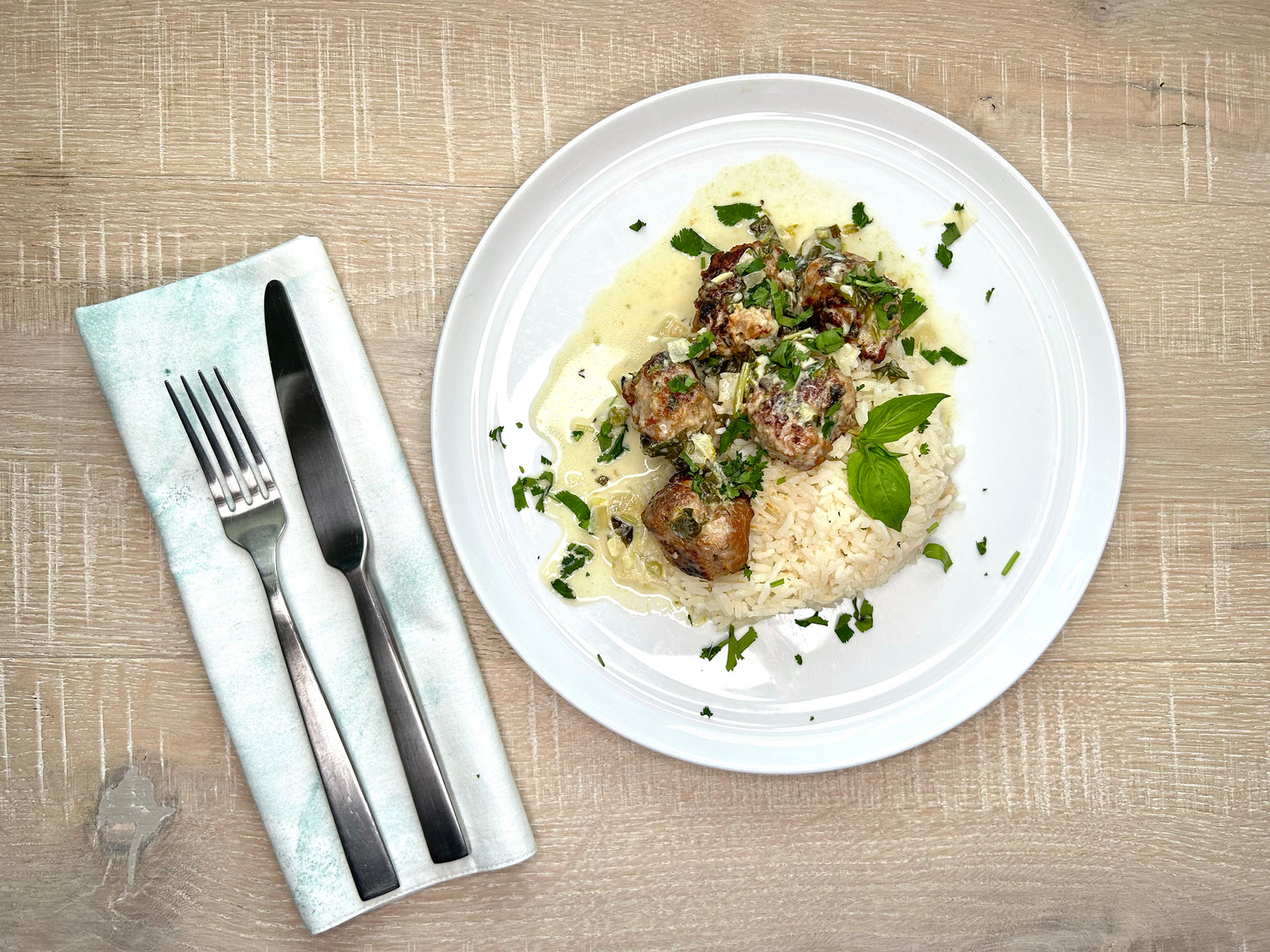 Thai Turkey Meatballs with Green Curry Sauce & Roasted Broccoli