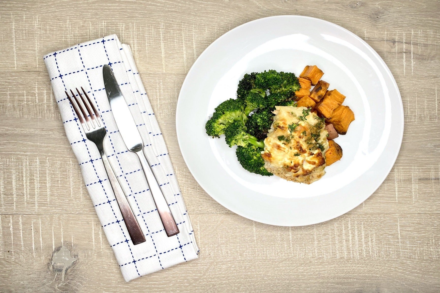 Chicken Cordon Bleu w/ Broccoli + Sweet Potatoes (GF)