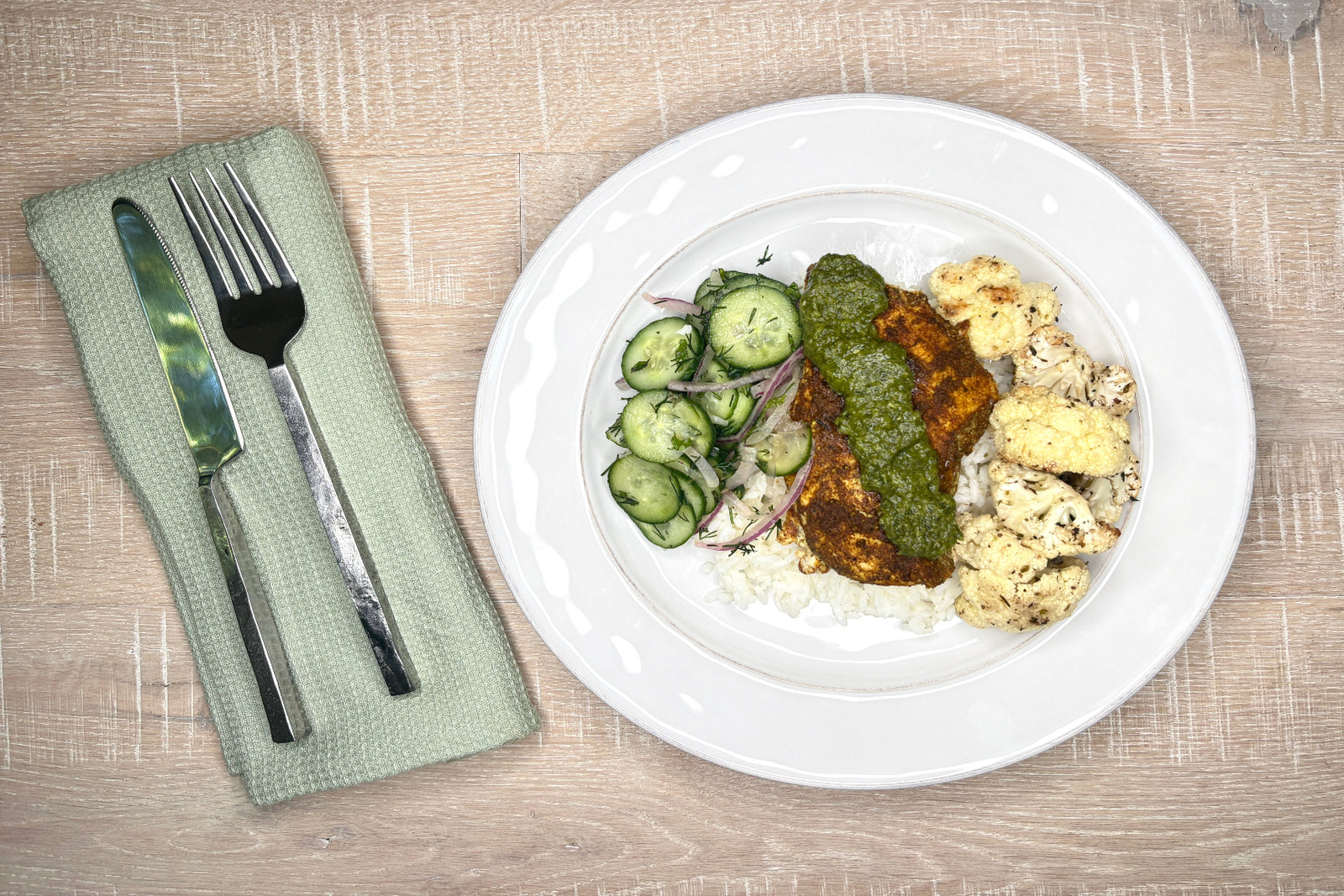*NEW* Moroccan Spiced Chicken w/ Cauliflower and Cucumber Salad