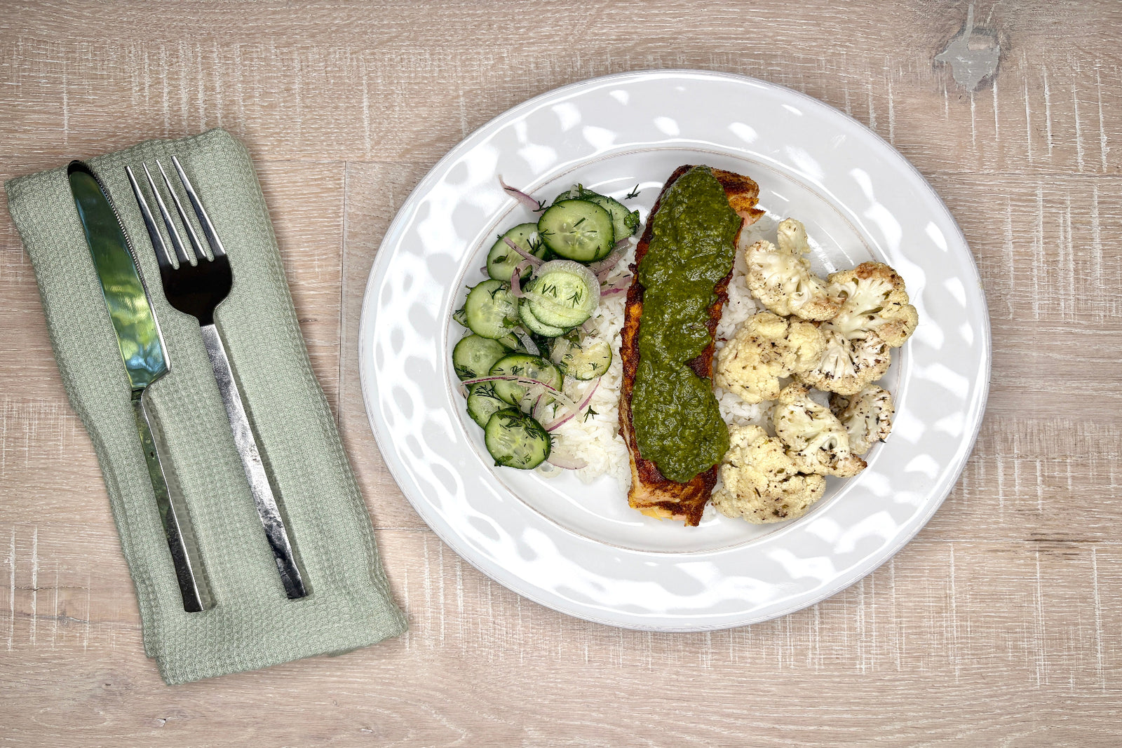 *NEW* Moroccan Spiced Salmon w/ Cauliflower and Cucumber Salad