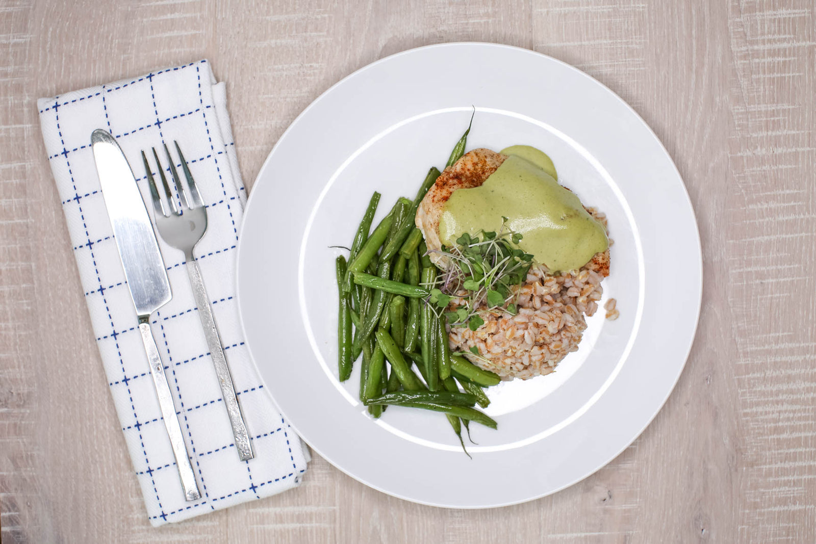 Tarragon Tahini Chicken w/ Farro & Green Beans