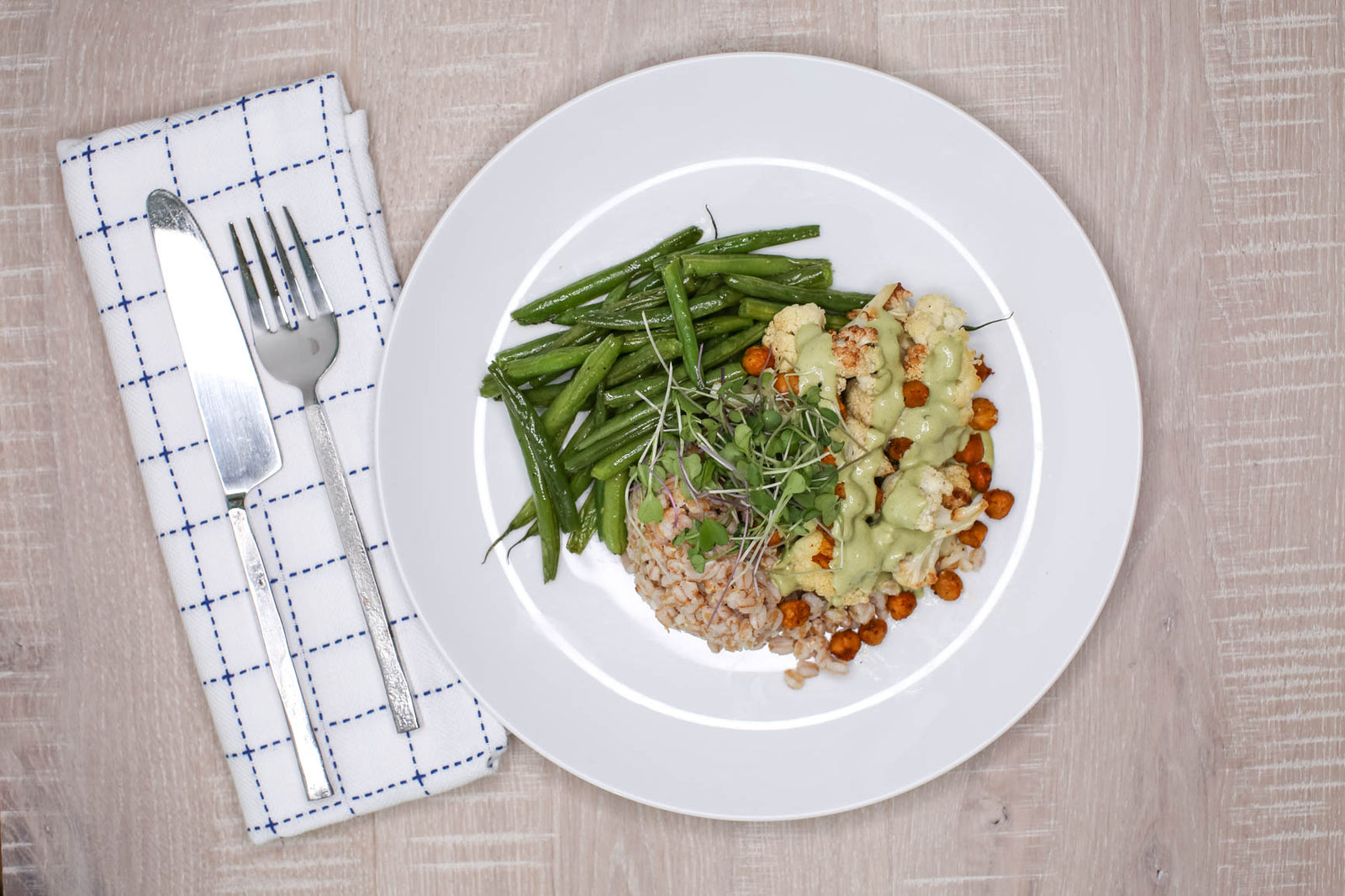 Tarragon Tahini Cauliflower w/ Farro & Green Beans