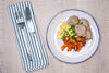 Vegetarian Sausage w/ Roasted Sweet Potatoes + Egg