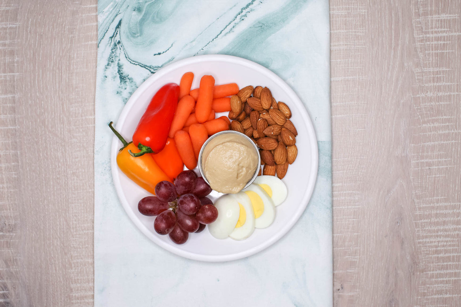 Snack Box - Veggies, Hard-boiled Egg, Grapes, Raw Almonds & Hummus