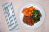 Vegan BBQ Lentils w/ Roasted Sweet Potatoes & Sauteed Greens