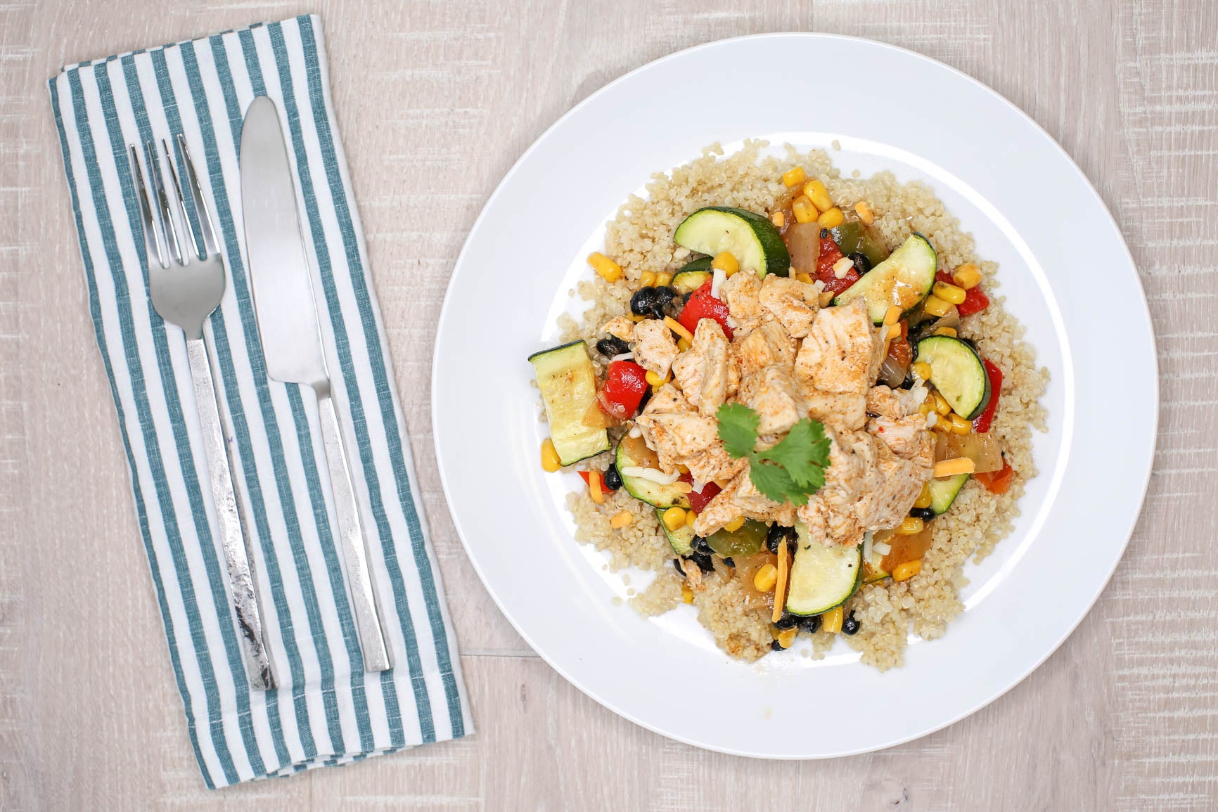 Tex Mex Zucchini & SHRIMP w/ Lime Quinoa