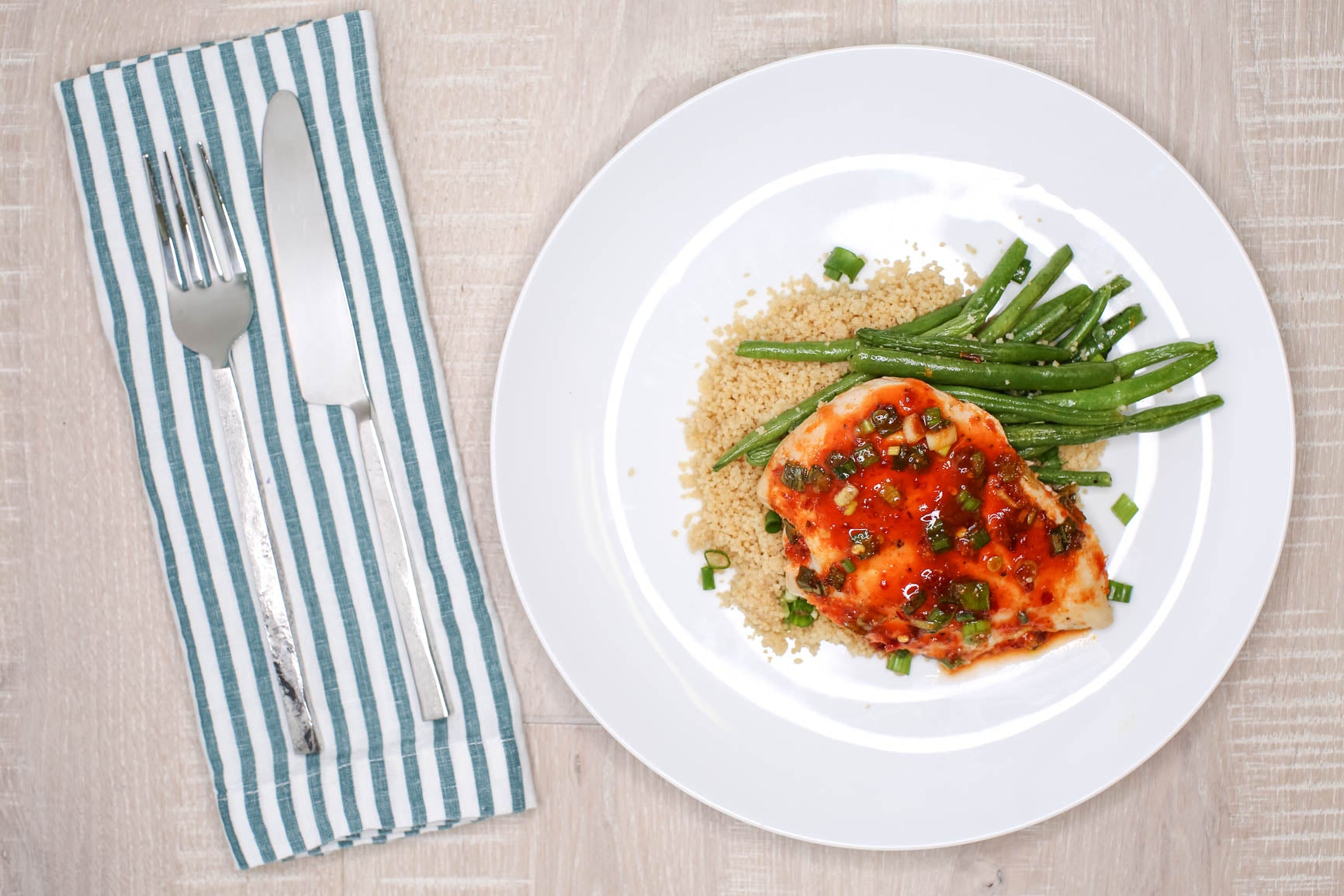 Chili-Garlic Glazed Chicken w/ Quinoa and Green Beans