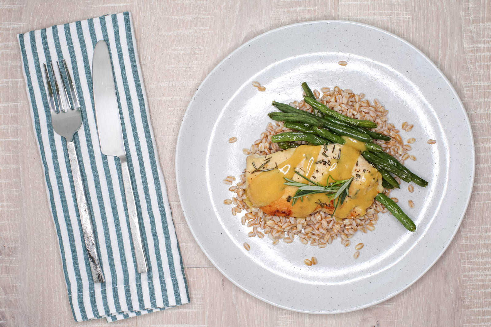 Honey Mustard Salmon w/ Farro & Green Beans