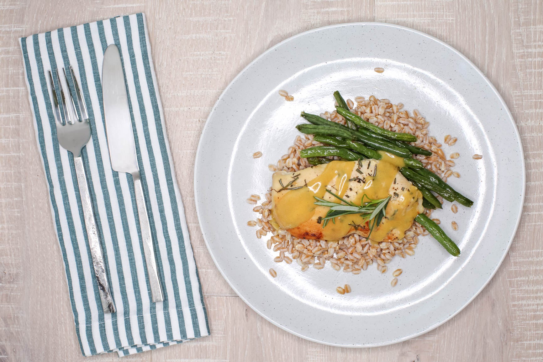 Honey Mustard Salmon w/ Farro & Green Beans