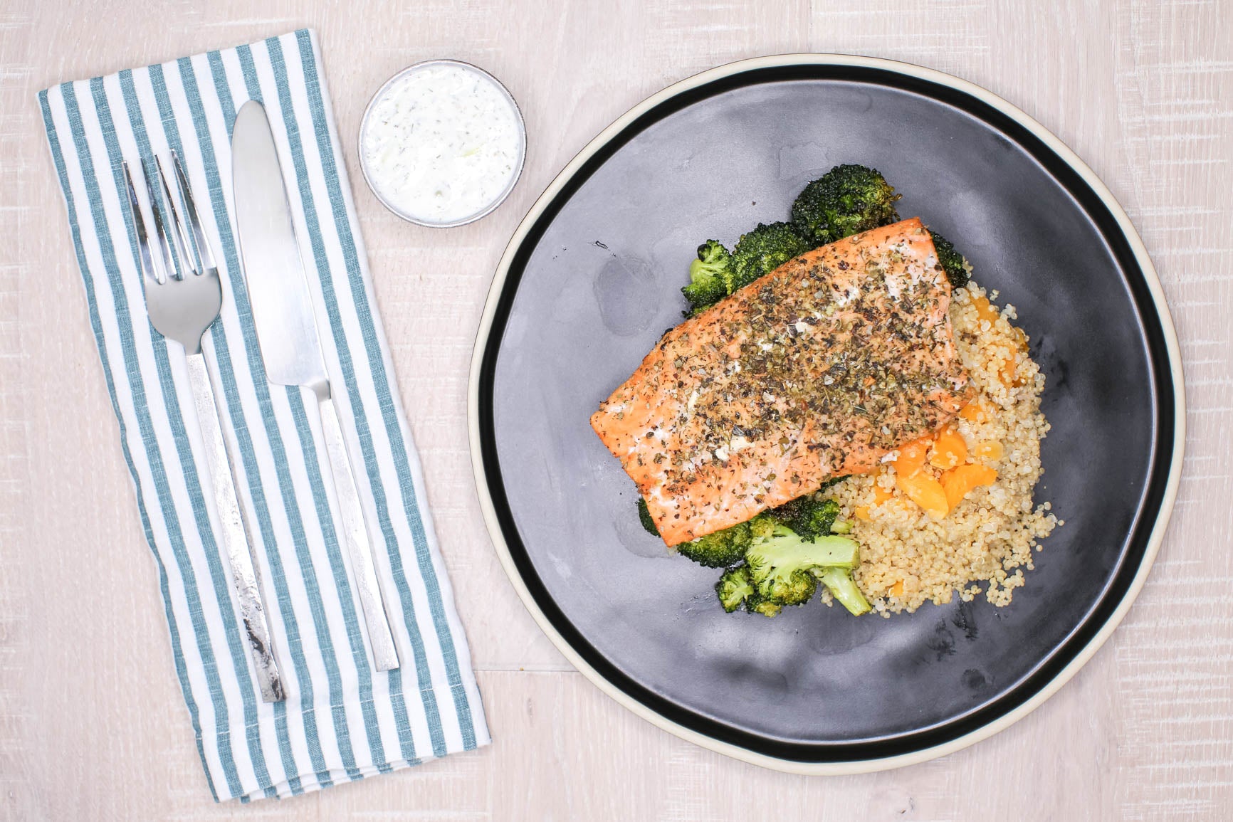 Greek Tzatziki Salmon & Apricot Quinoa