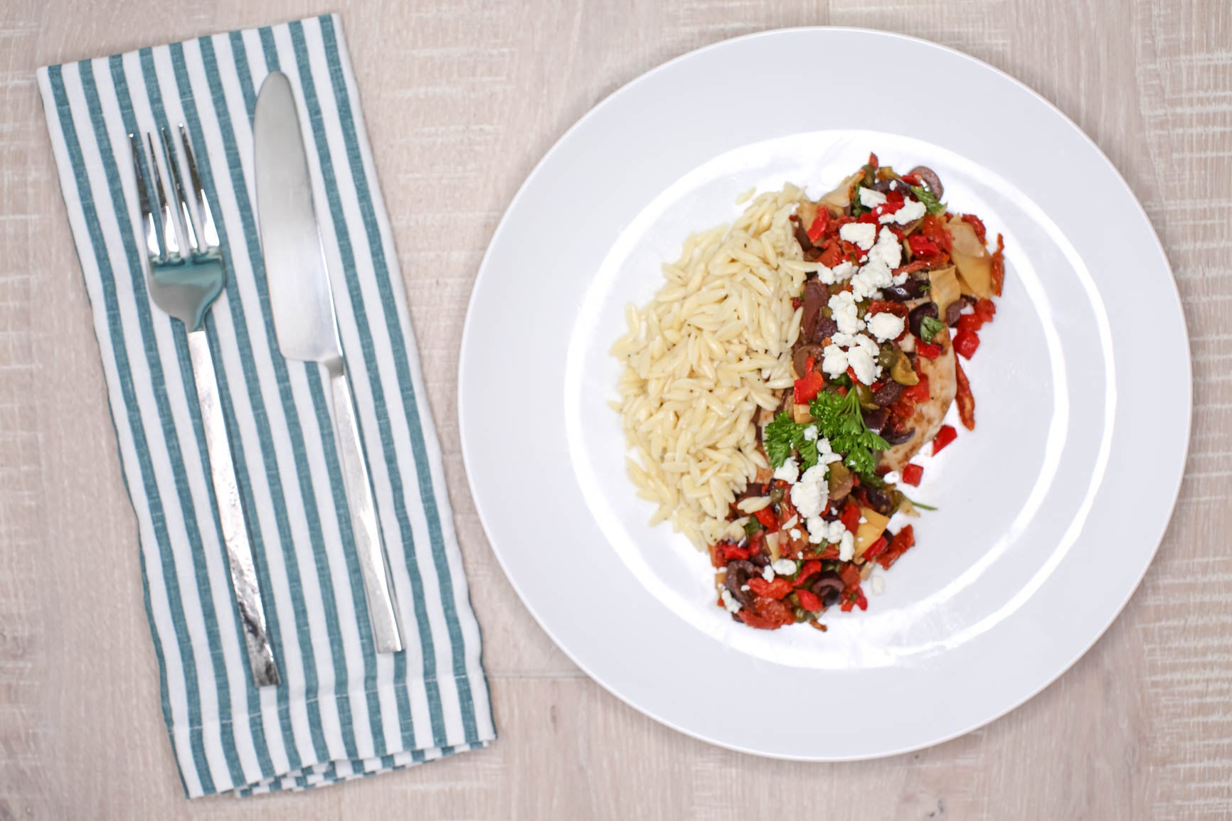 Mediterranean Salsa w/ Orzo & Greek Spiced Chickpeas