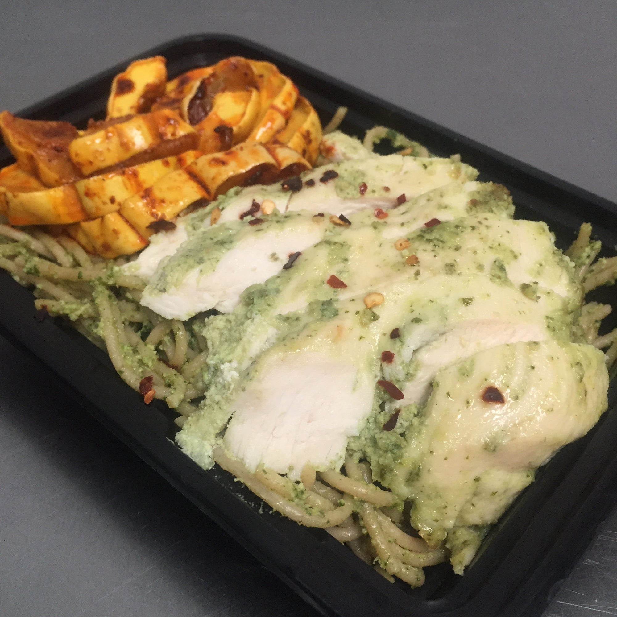 Pumpkin Seed Pesto Pasta w/Caramelized Delicata Squash