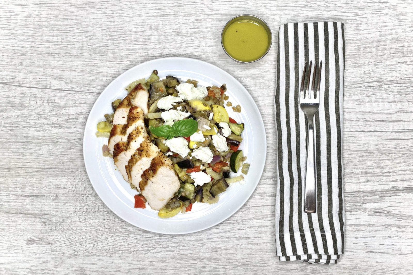 Roasted Veggies, Farro & Lentils w/ Basil Vinaigrette
