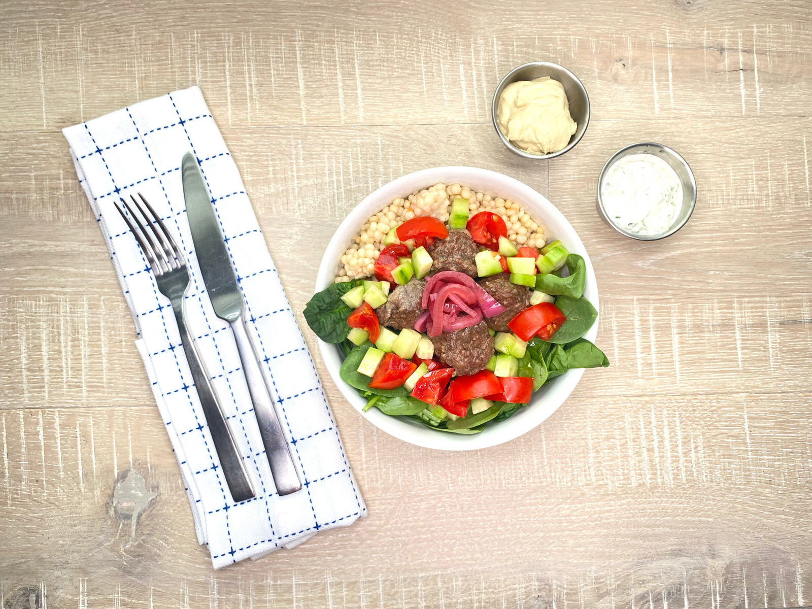 Greek Beef Meatballs w/ Quinoa & Tzatziki Sauce