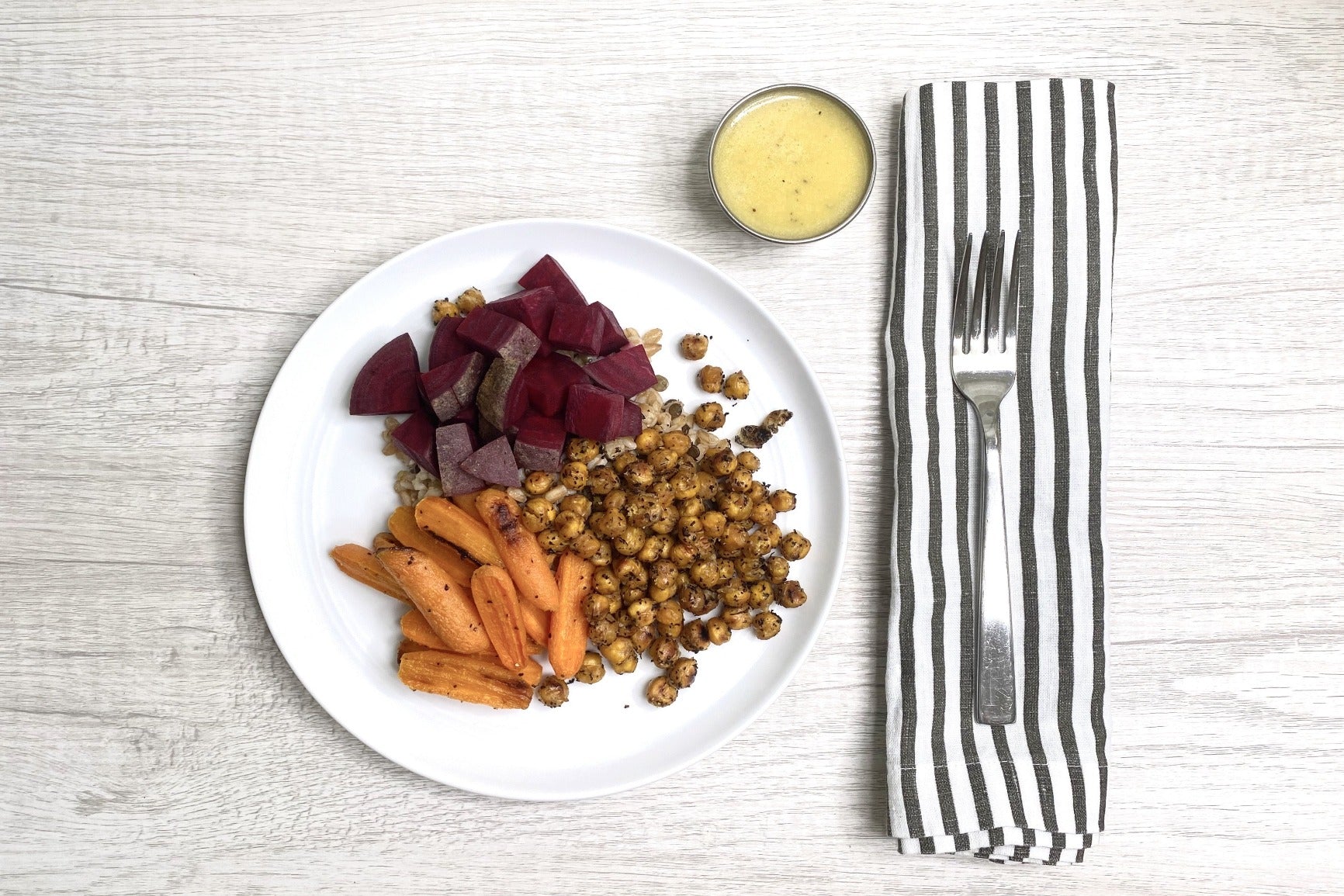 Chai-Spiced Roasted Chickpeas w/ Farro & Baby Carrots (Vegan)