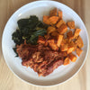 Pulled BBQ Chicken w/ Roasted Sweet Potatoes & Sautéed Greens
