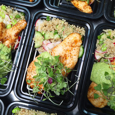 Roasted Chicken w/ Green Tahini Sauce over Quinoa Salad