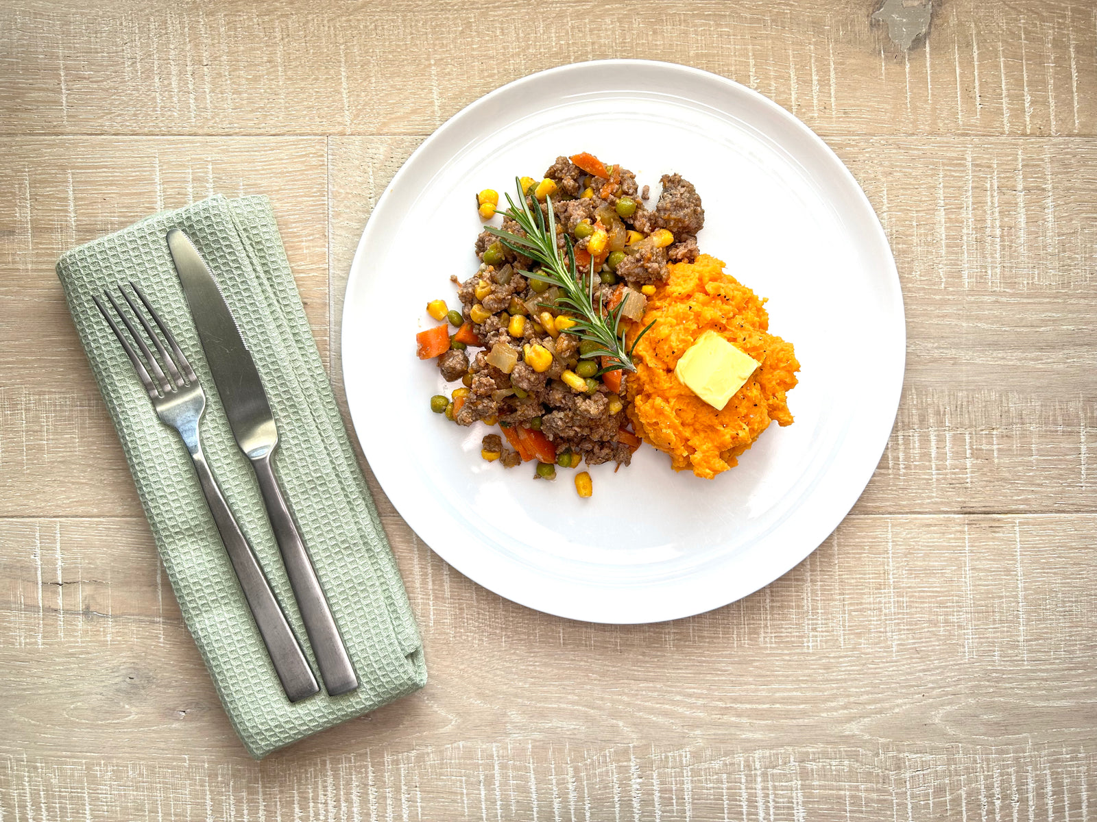 Shepherd's Pie w/ side of Mashed Sweet Potatoes